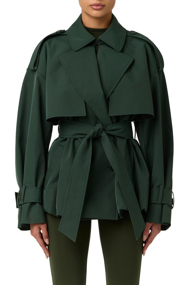 Nylon Bubble Trench Coat, Main, color, NOIR GREEN
