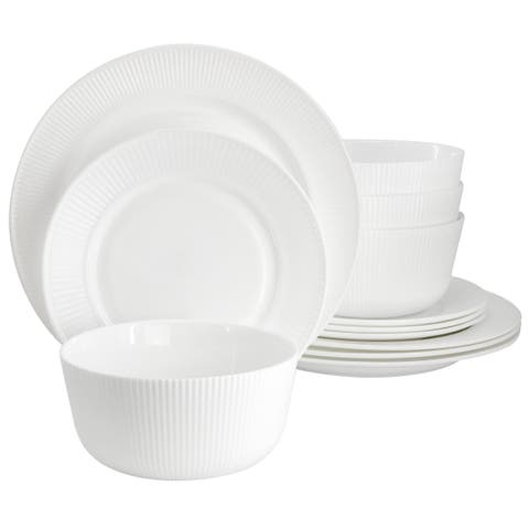 Swanton Stripe 12 Piece Break-Resistant Opal Glass Dinnerware Set