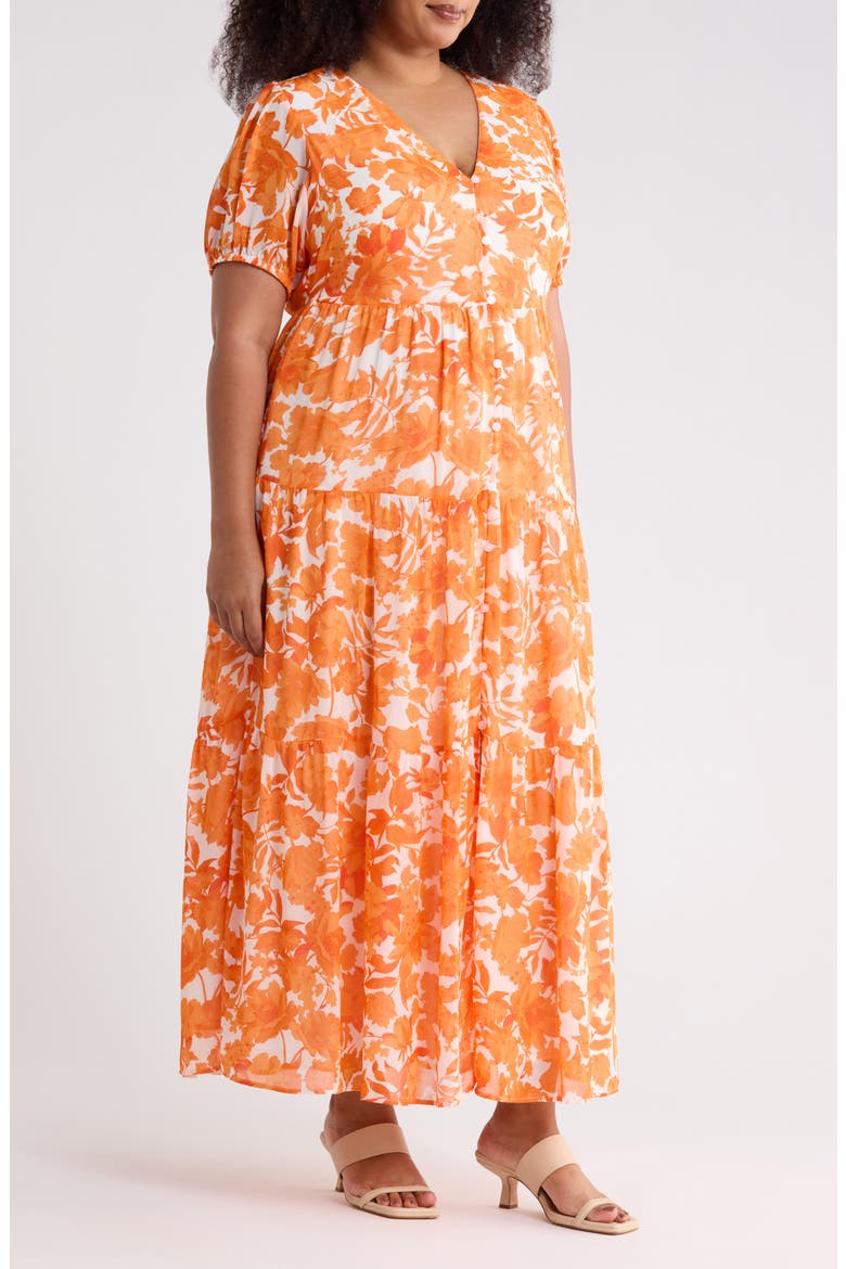 Tangelo Floral Print Maxi Dress, Alternate, color, ORANGE-WHITE