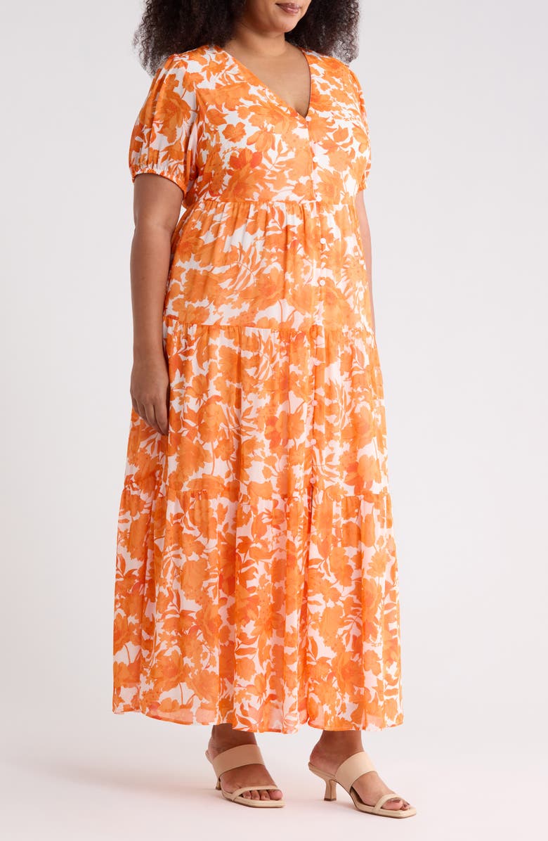 SUGARLIPS Tangelo Floral Print Maxi Dress, Alternate, color, Orange-White