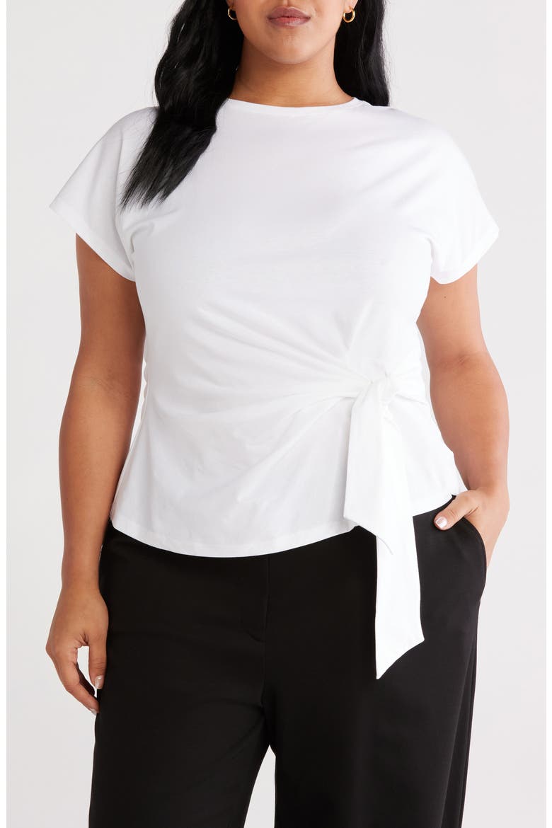 Tie Front Pima Cotton T-Shirt, Main, color, WHITE