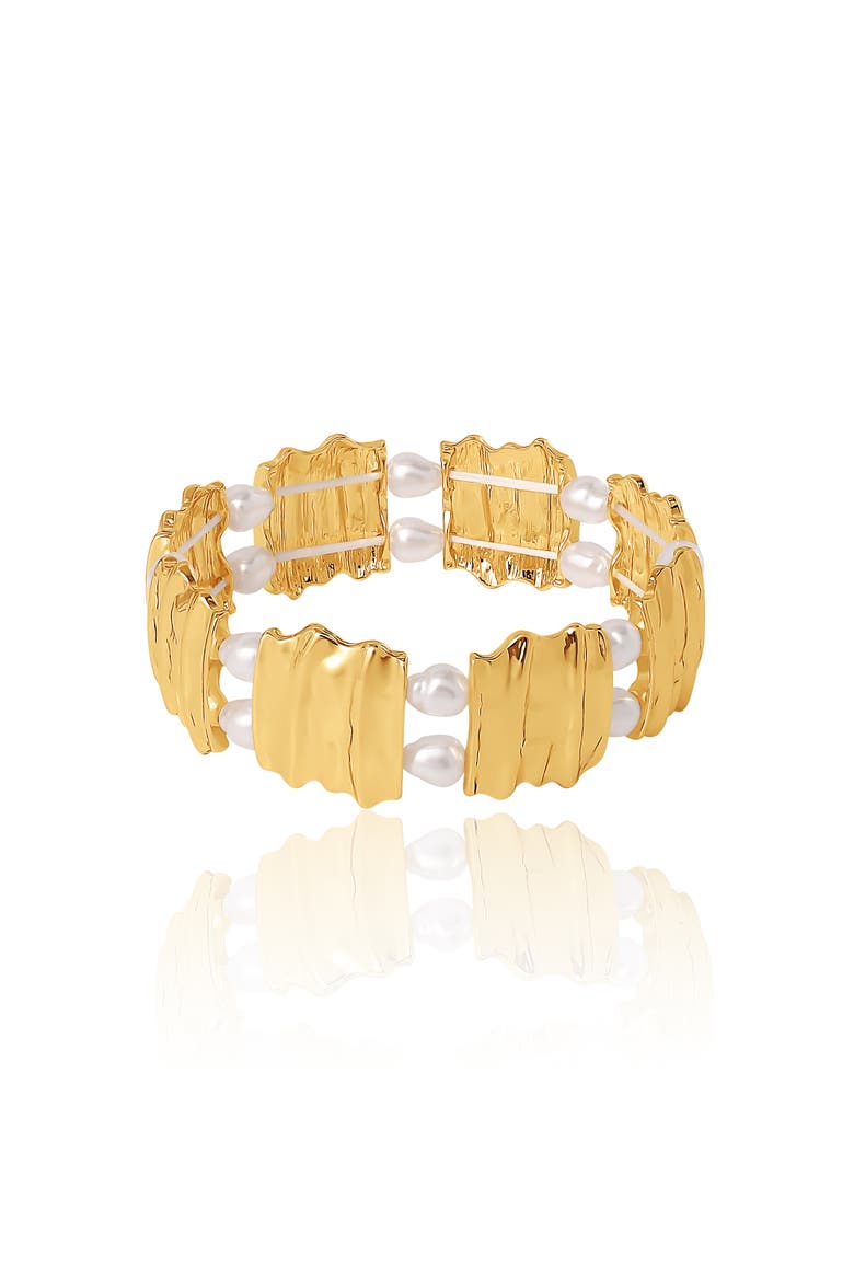 Pearls Stretch Bracelet, Main, color, Gold