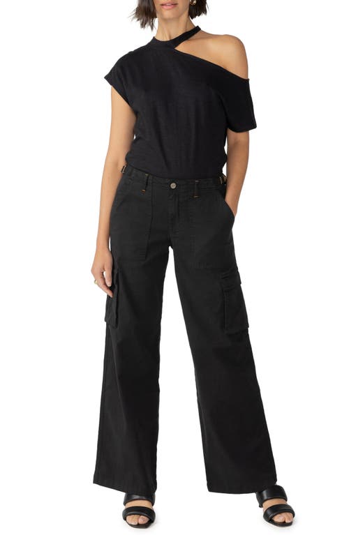 Sanctuary Soft Marine High Waist Wide Leg Crop Cotton Pants In Black