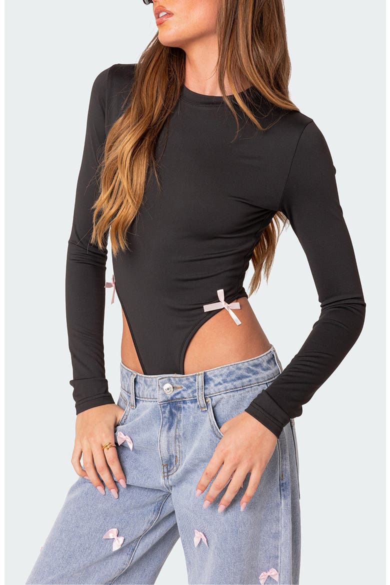 Marlo High Cut Bodysuit, Main, color, BLACK