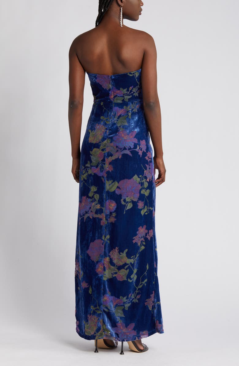 Lulus Exquisite Floral Velvet Burnout Strapless Gown, Alternate, color,