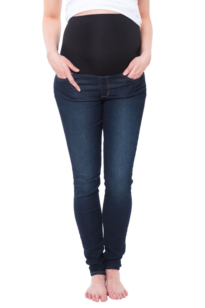 Soho Over the Belly Skinny Maternity Jeans, Main, color, DARK BLUE WASH
