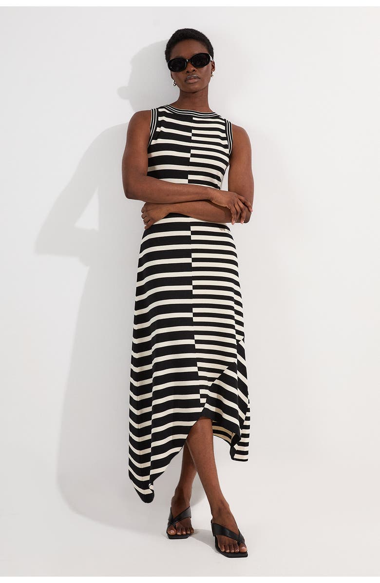 Karen Millen Stripe Sleeveless Knitted Midi Dress, Main, color, Mono