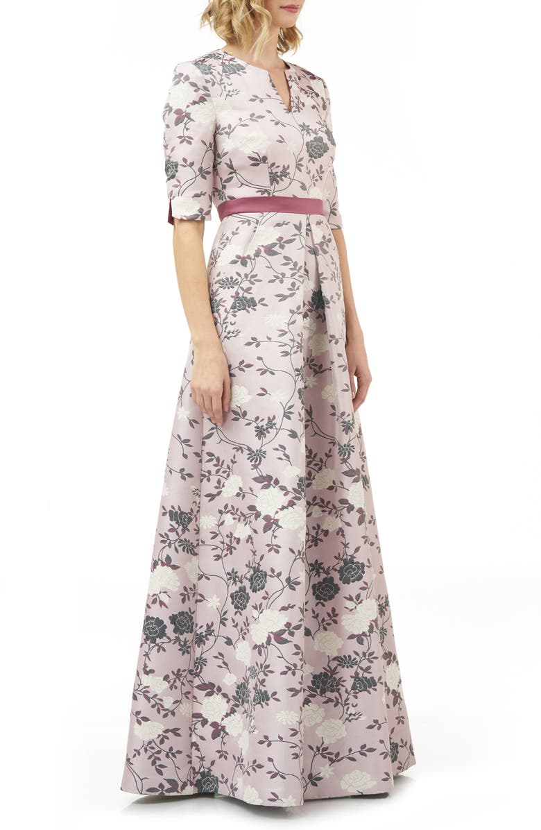 Kay Unger Flower Jacquard Gown, Alternate, color, 