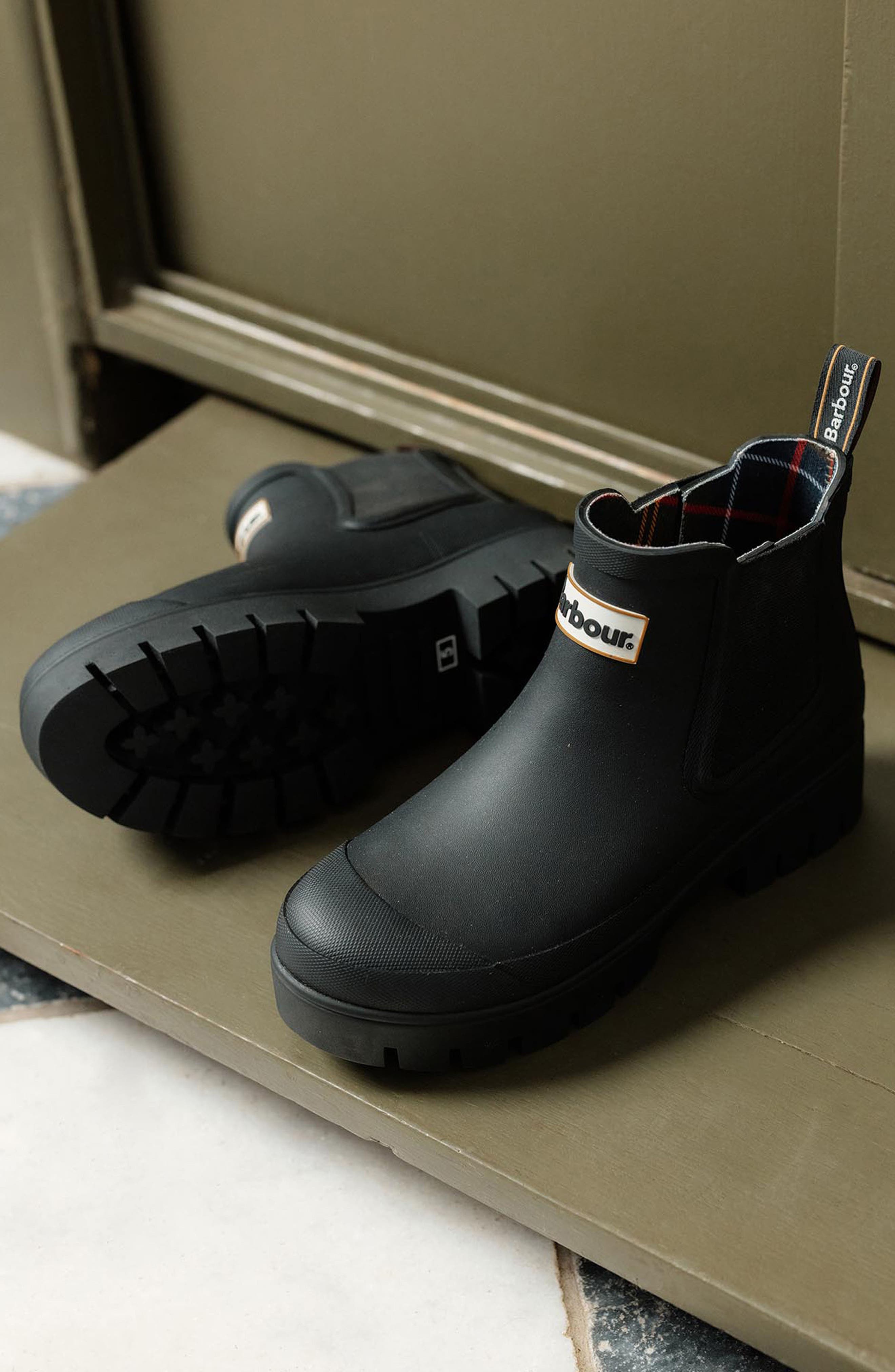 Barbour Halton Waterproof Chelsea Rain Boot, Alternate, color, Black