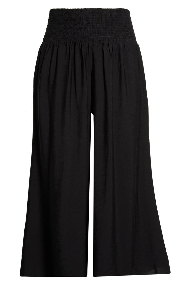 Smocked Waist High Waist Wide Leg Pants, Alternate, color, BLACK