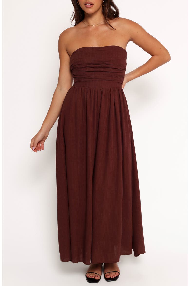 Kayt Strapless Linen Blend Maxi Sundress, Main, color, CHOCOLATE BROWN