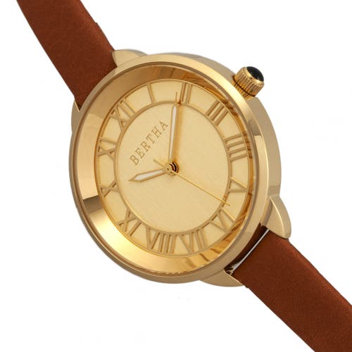 Bertha Quartz Madison Collection Camel And Gold Leather Watch 36mm In Camel/gold