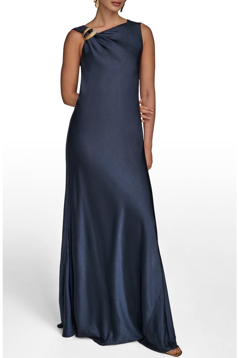 Asymmetric Cowl Back Satin Gown, Main, color, NIGHTFALL