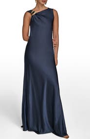 Donna Karan New York Asymmetric Cowl Back Satin Gown