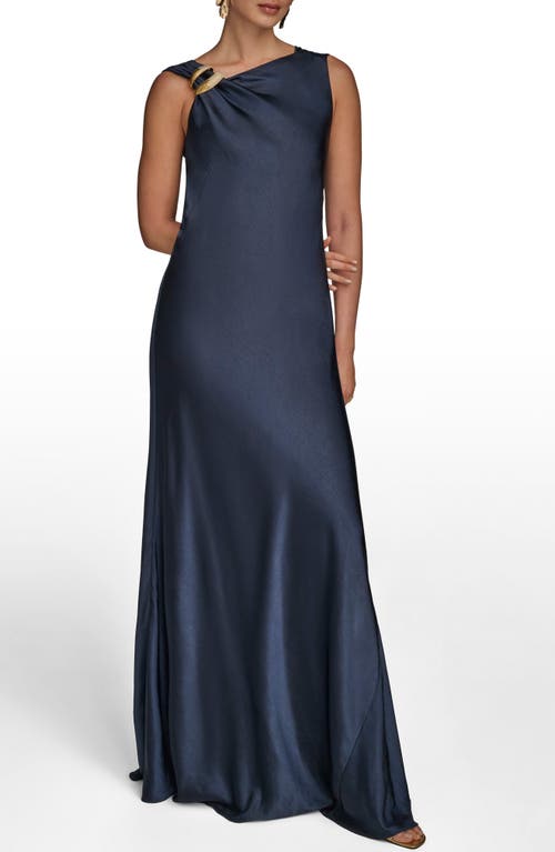 Donna Karan New York Asymmetric Cowl Back Satin Gown In Blue