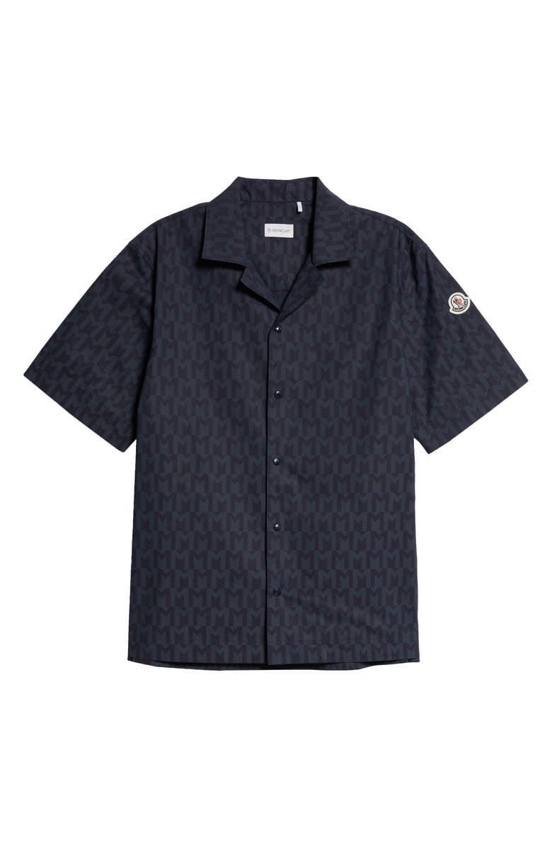 Moncler Monogram Print Cotton Camp Shirt, Alternate, color,