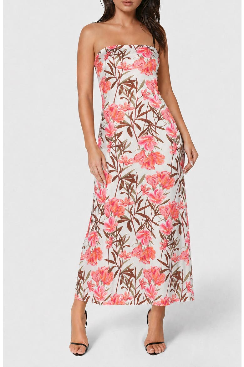 Strapless Printed Satin Maxi Dress, Main, color, PINK FLORAL