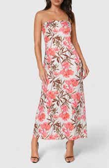 Strapless Printed Satin Maxi Dress