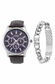 Jones New York Three-Hand Quartz Croc Embossed Strap Watch & ID Bracelet