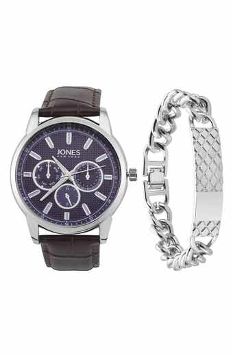 Jones New York Three-Hand Quartz Croc Embossed Strap Watch & ID Bracelet
