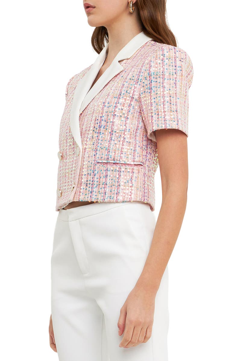 Endless Rose Sequin Crop Tweed Jacket, Alternate, color, Pink