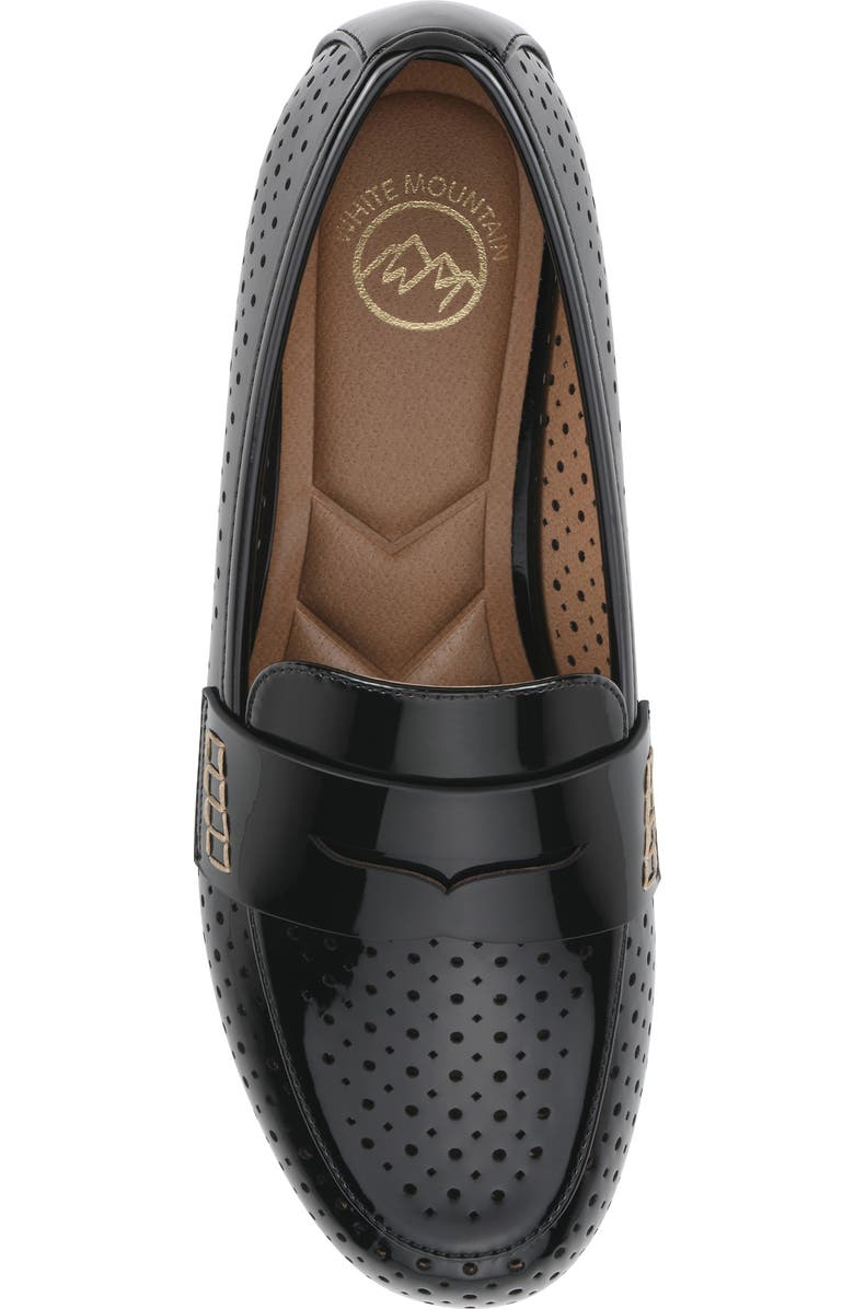 White Mountain Footwear Wallace Perforated Penny Loafer, Alternate, color, Black/Patent