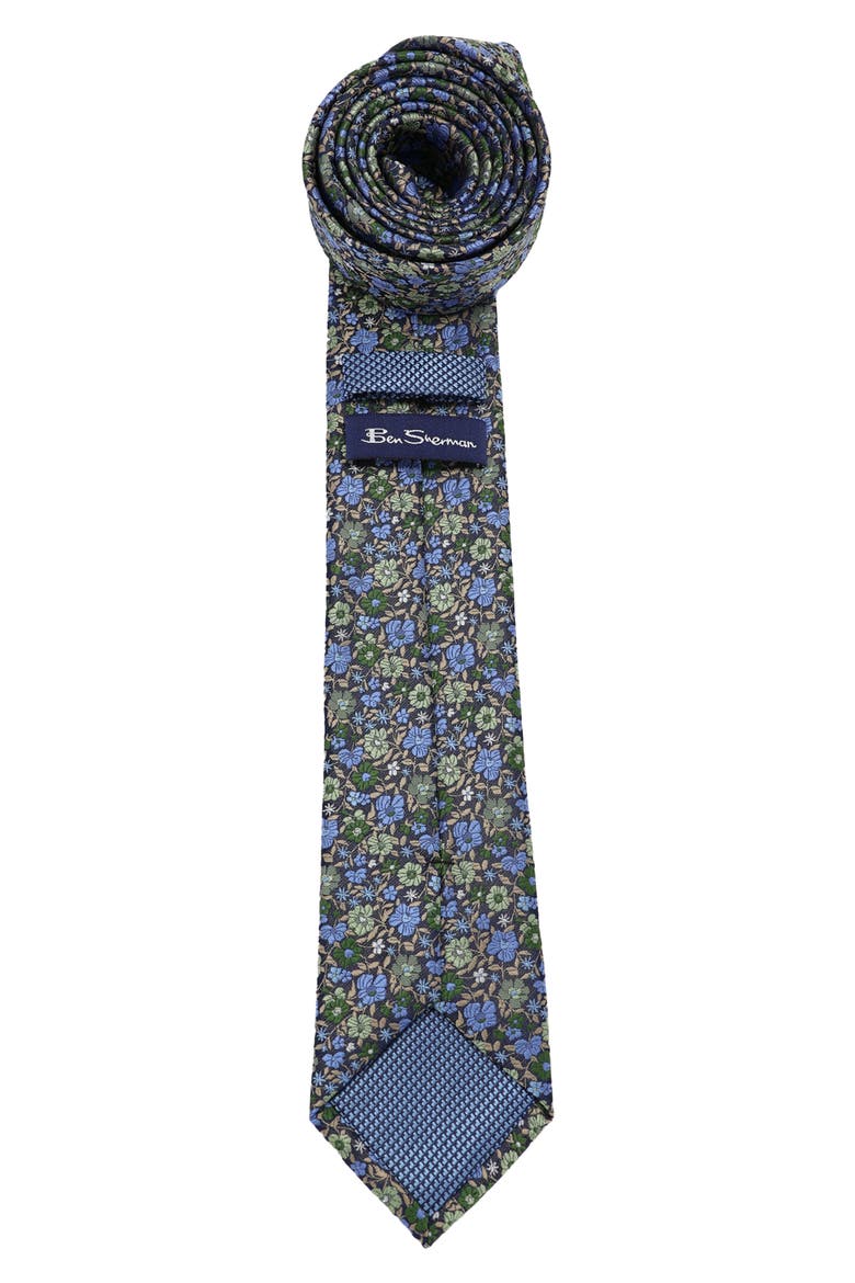 Floral Woven Tie, Alternate, color, NAVY/ HUNTER GREEN
