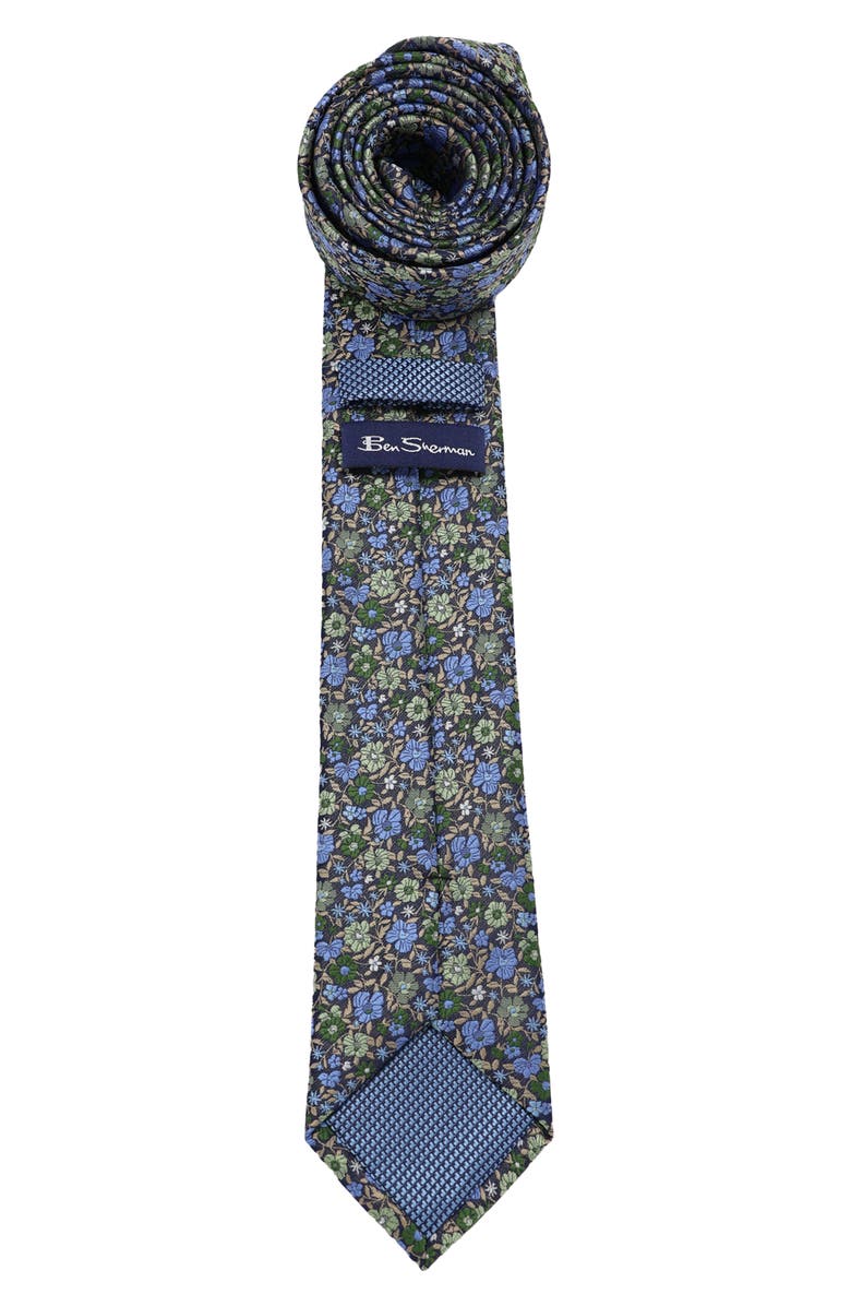 Ben Sherman Floral Woven Tie, Alternate, color, Navy/ Hunter Green