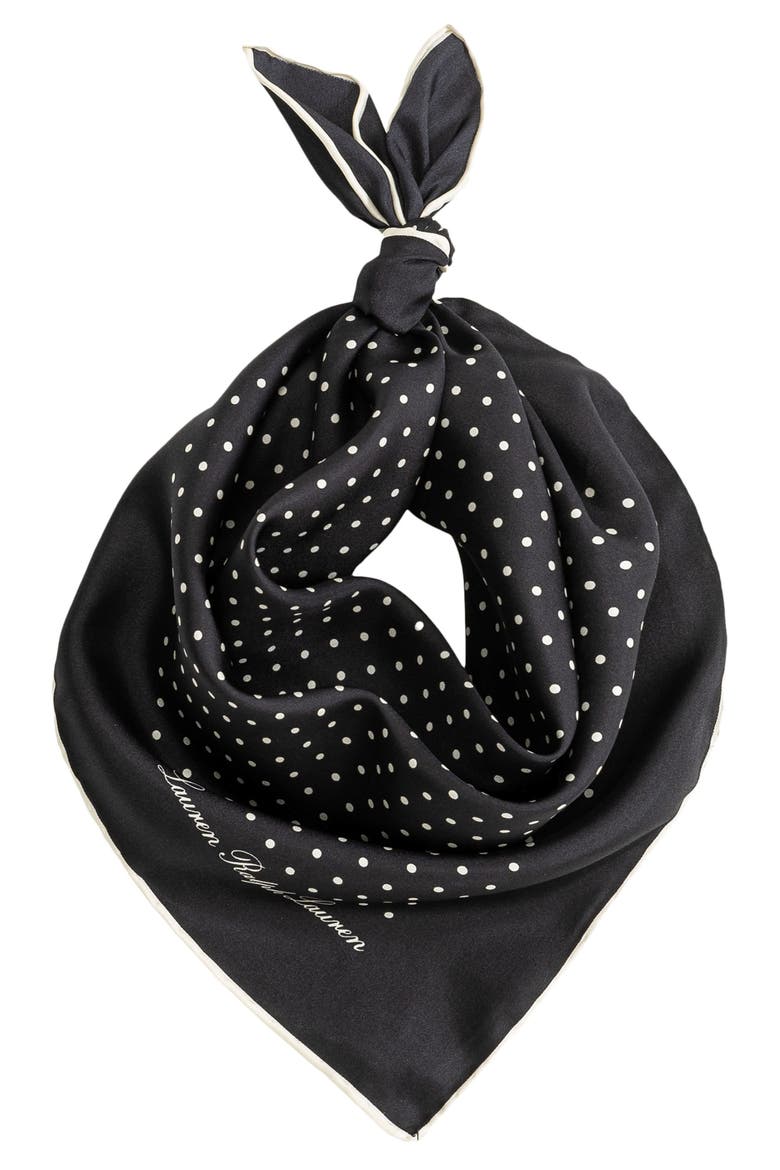 Polka Dot Square Silk Scarf, Main, color, BLACK