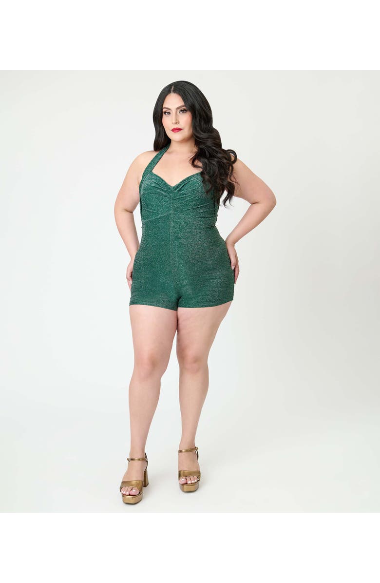 Unique Vintage Plus Size Romper 
Sarong Set, Alternate, color, Green Glitter
