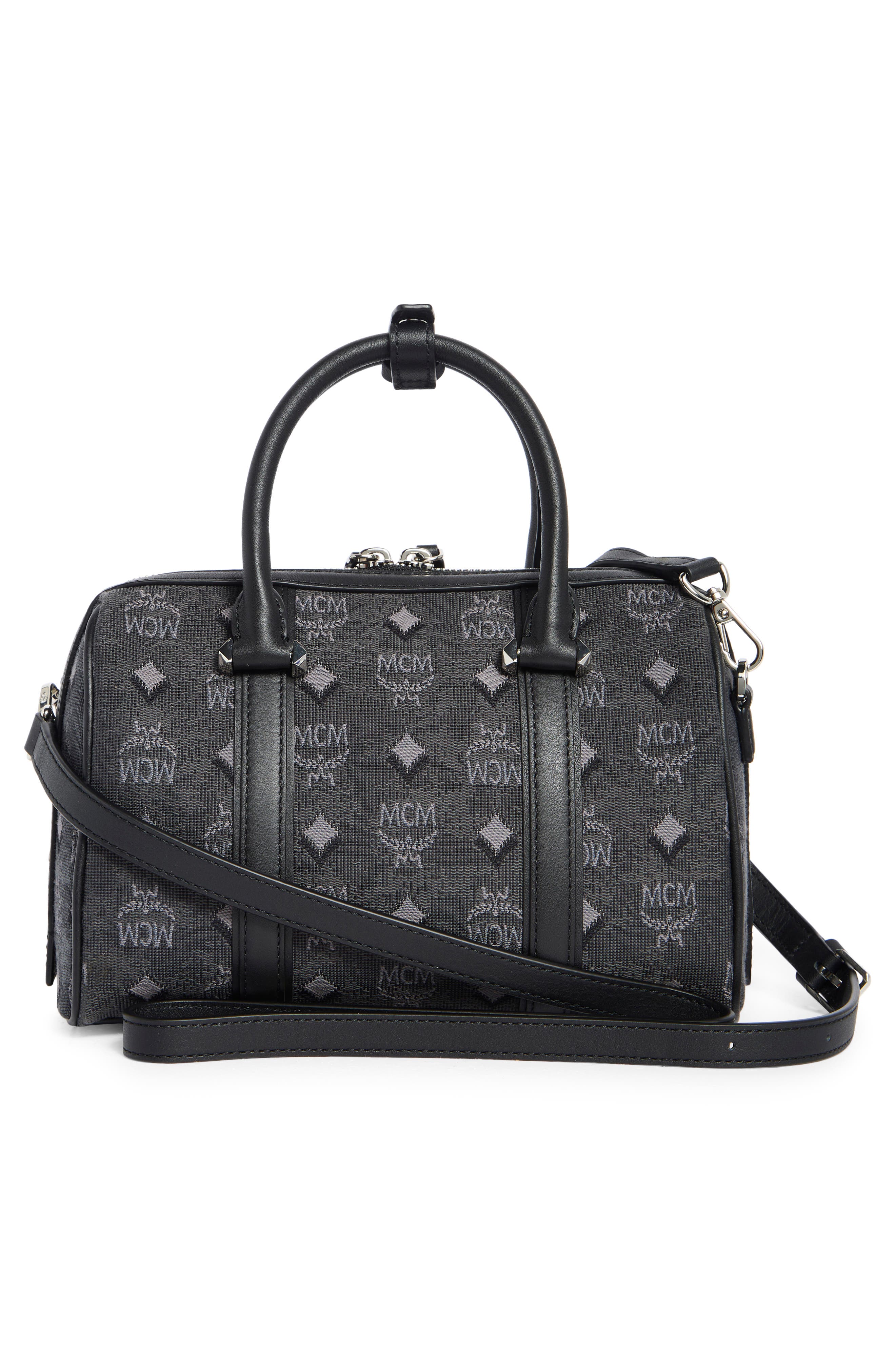 MCM Aren Barrel Bag, Alternate, color, Dark Grey