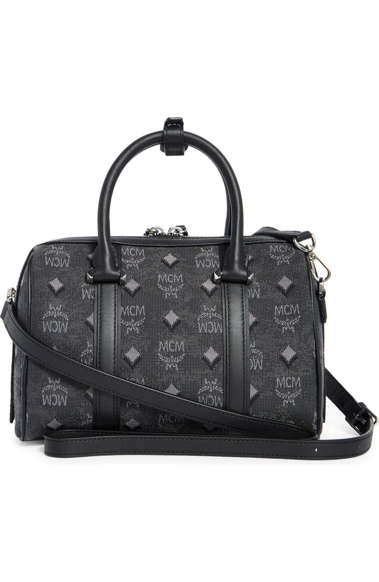 MCM Aren Barrel Bag, Alternate, color, Dark Grey