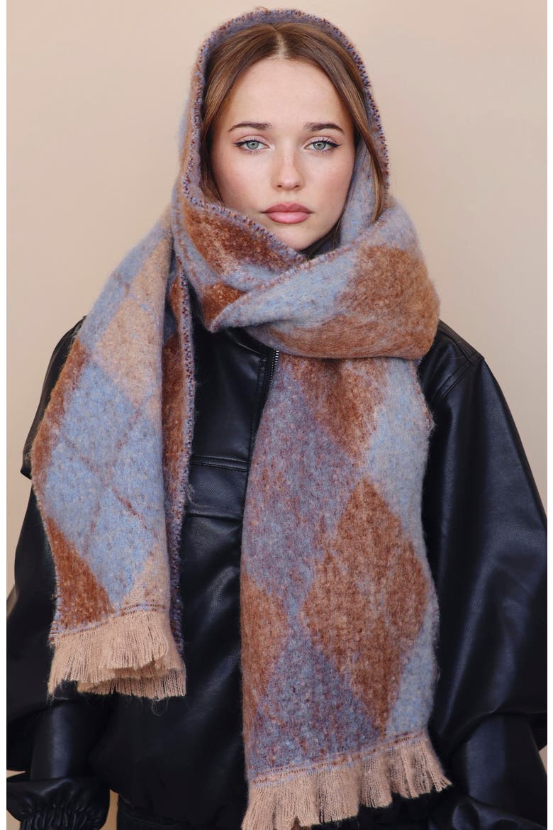 Apres Diamond Check Scarf, Alternate, color, BLUE/BROWN