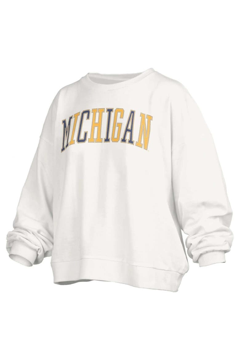 Women's Pressbox White Michigan Wolverines Janise Waist Length Oversized Pullover Sweatshirt, Main, color, White