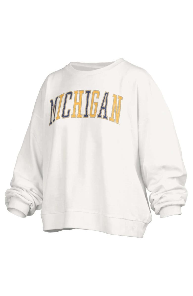 PRESSBOX Women's Pressbox White Michigan Wolverines Janise Waist Length Oversized Pullover Sweatshirt, Main, color,