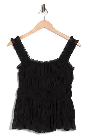 Max Studio Smocked Georgette Tank In Black