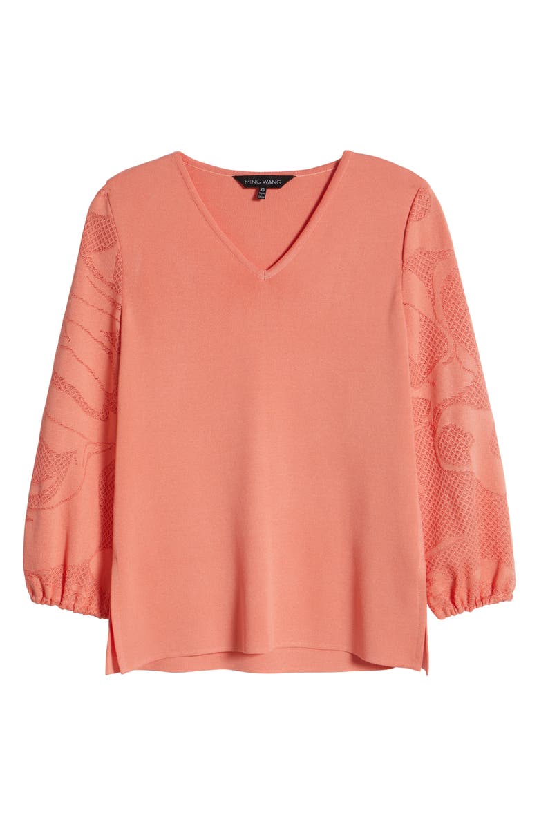 Ming Wang Tonal Texture Detail Sweater, Alternate, color, Orange Burst