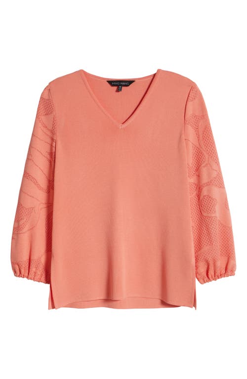 Ming Wang Tonal Texture Detail Sweater In Orange Burst