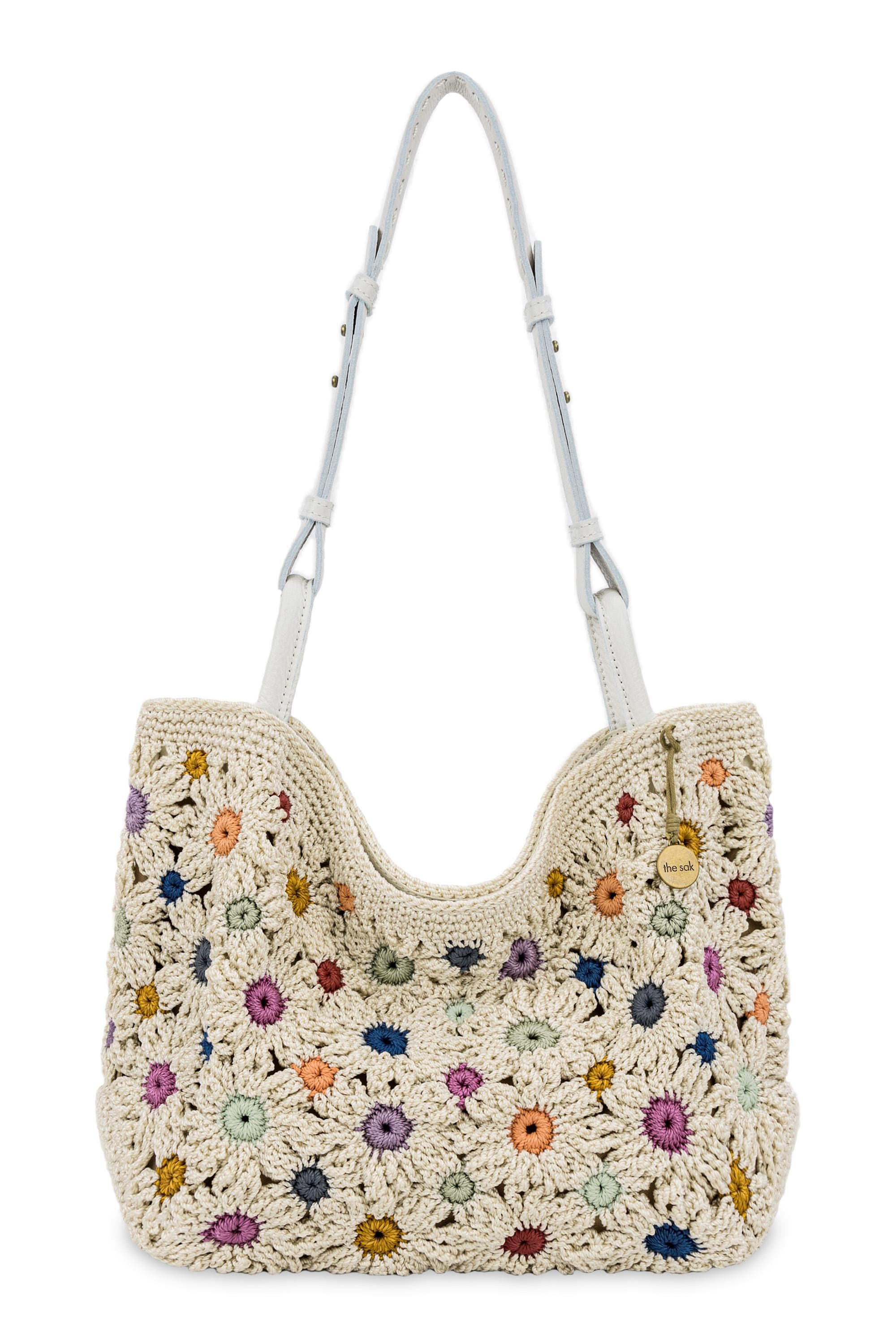 The Sak Los Feliz Medium Crochet Tote Bag, Main, color, Natural Multi Flowers