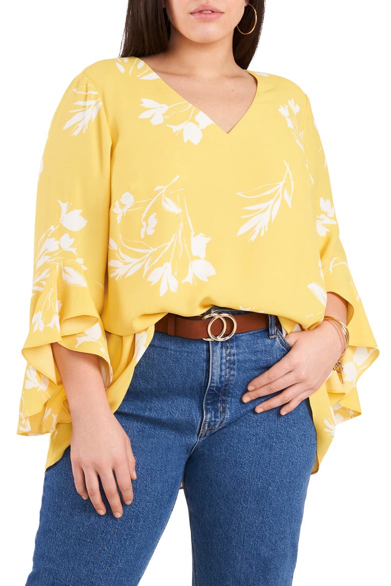 Floral Tunic Top, Main, color, PALE LEMON