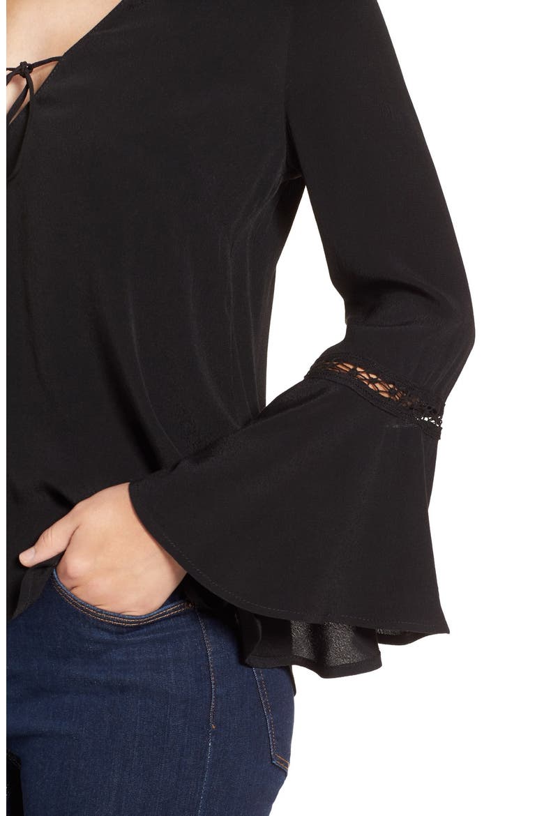 ASTR Crochet Trim Bell Sleeve Top, Alternate, color, BLACK