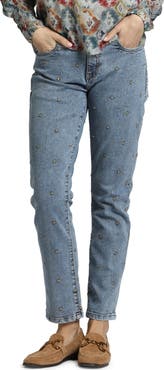 APNY Cross Embroidered Mid Rise Girlfriend Jeans