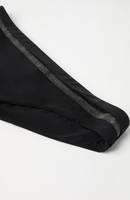 Brunello Cucinelli Techno Jersey Monili-trim Bikini Bottoms In Black