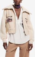 Desigual Chaq Roma Faux Shearling Crop Bomber Jacket