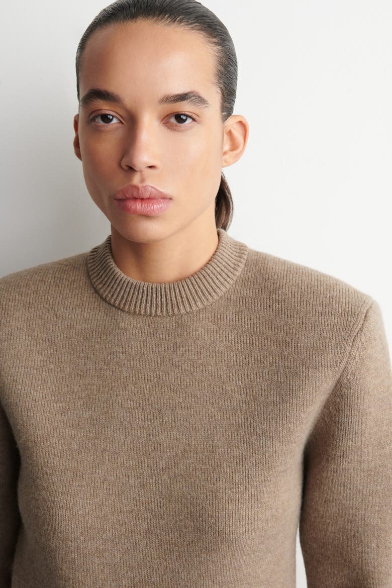 Sculpted-shoulder Merino Wool Sweater, Alternate, color, BEIGE