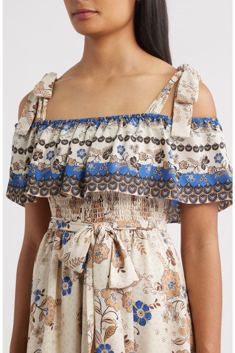 Off the Shoulder Mix Print Midi Dress, Alternate, color, IVORY SHELL MULTI