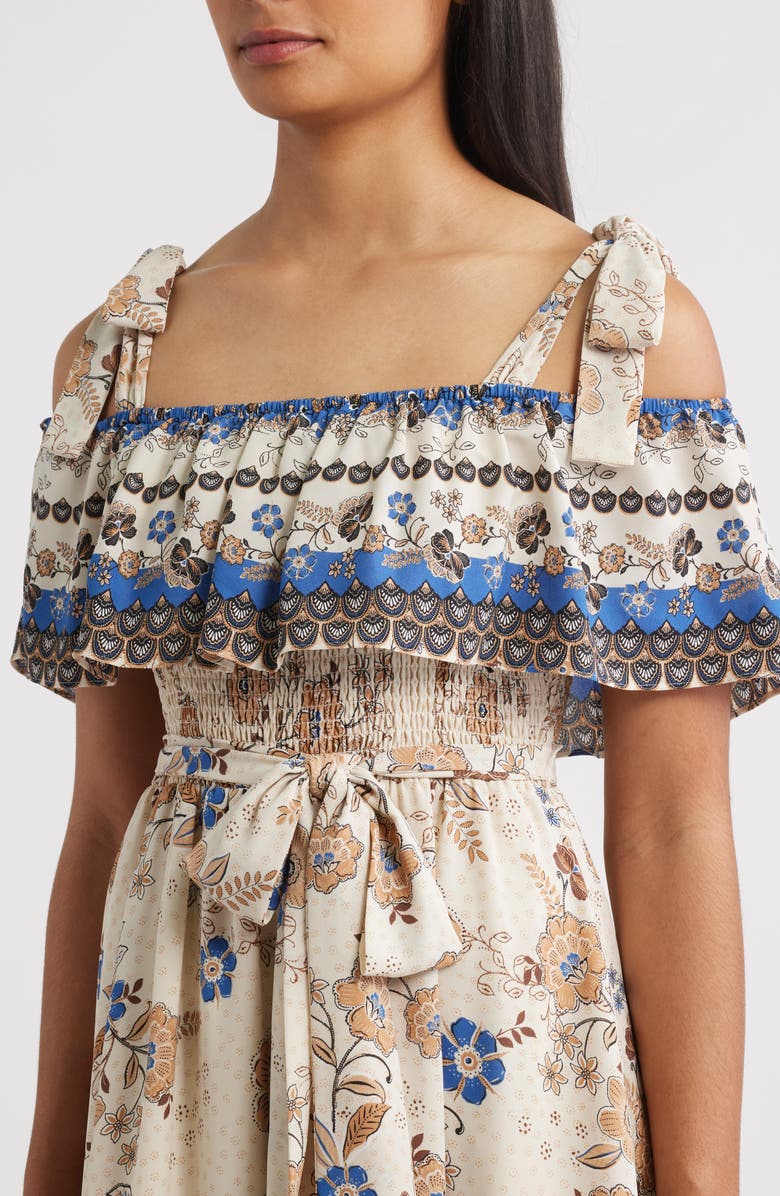 Anne Klein Off the Shoulder Mix Print Midi Dress, Alternate, color, Ivory Shell Multi