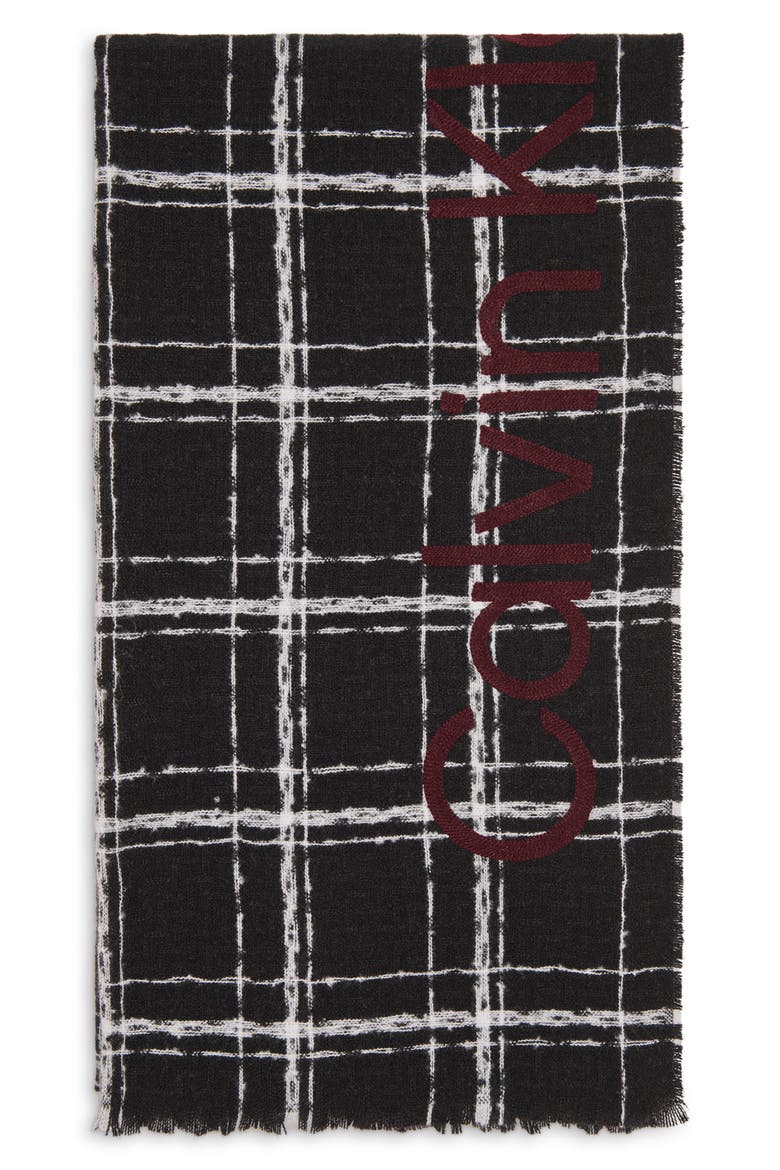 Grid Weave Blanket Scarf, Alternate, color, BLACK