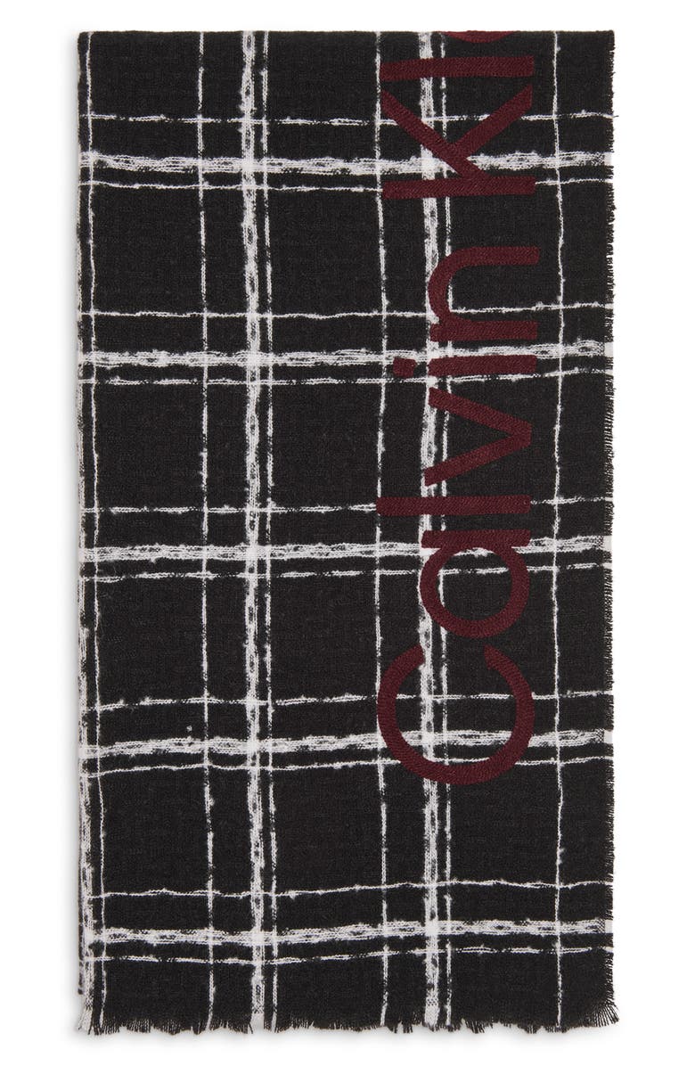 Calvin Klein Grid Weave Blanket Scarf, Alternate, color, Black