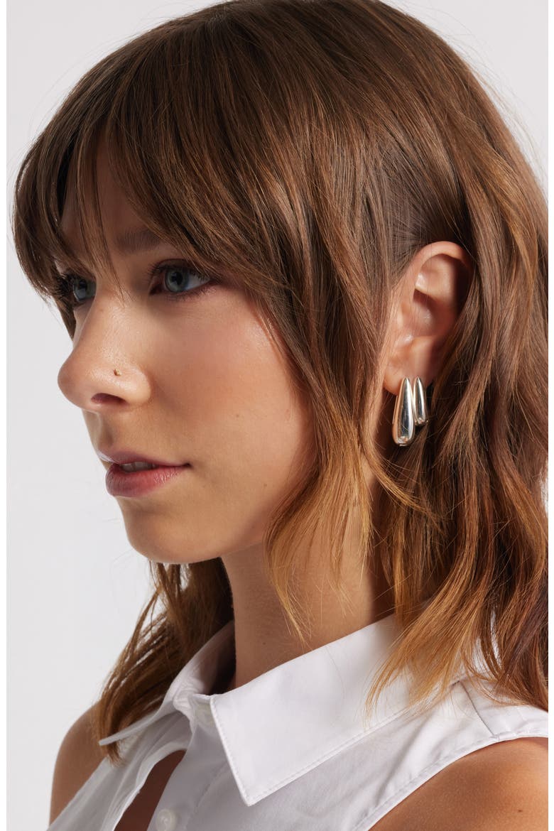 Set of 2 Oval Hoop Earrings, Alternate, color, SILVER
